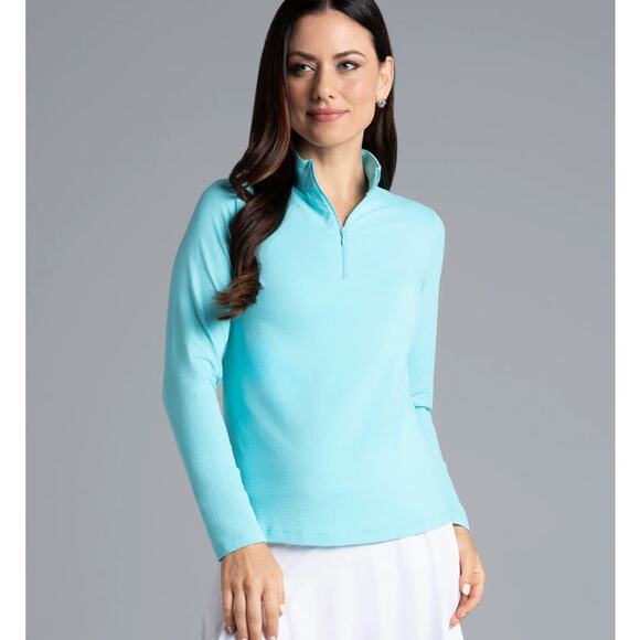 IBKUL Mock Neck Half Zip Long Sleeve Top Seafoam XL - Picture 1 of 10